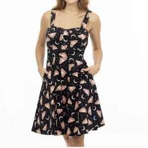 Eva Rose Moth Moon Dress Pinup Fit Flare Fold-Over Swing Retro Pockets Size XL